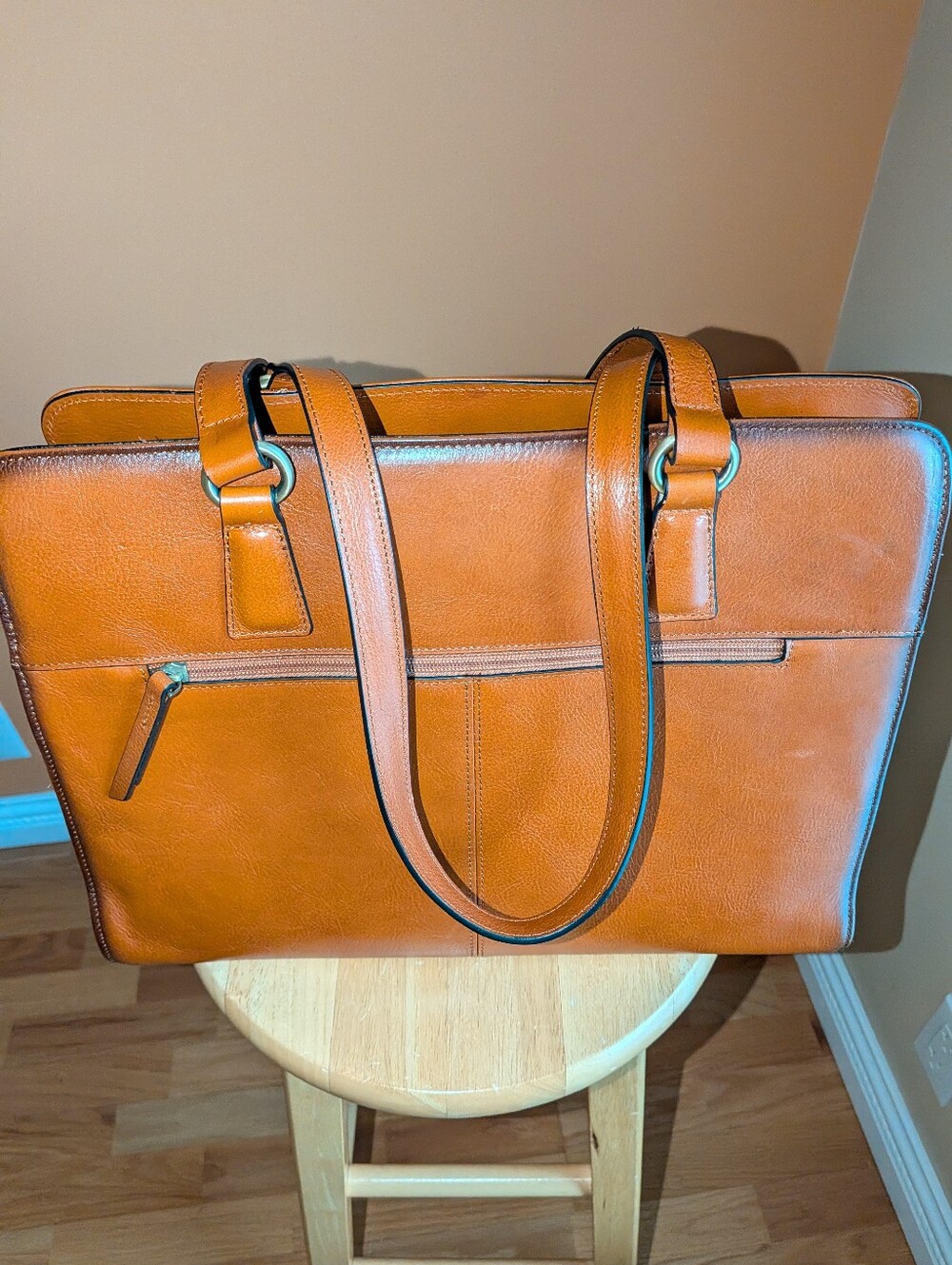 BANUCE Leather Tote Bag in Tan - Classic Women's Work Bag Italian Leather